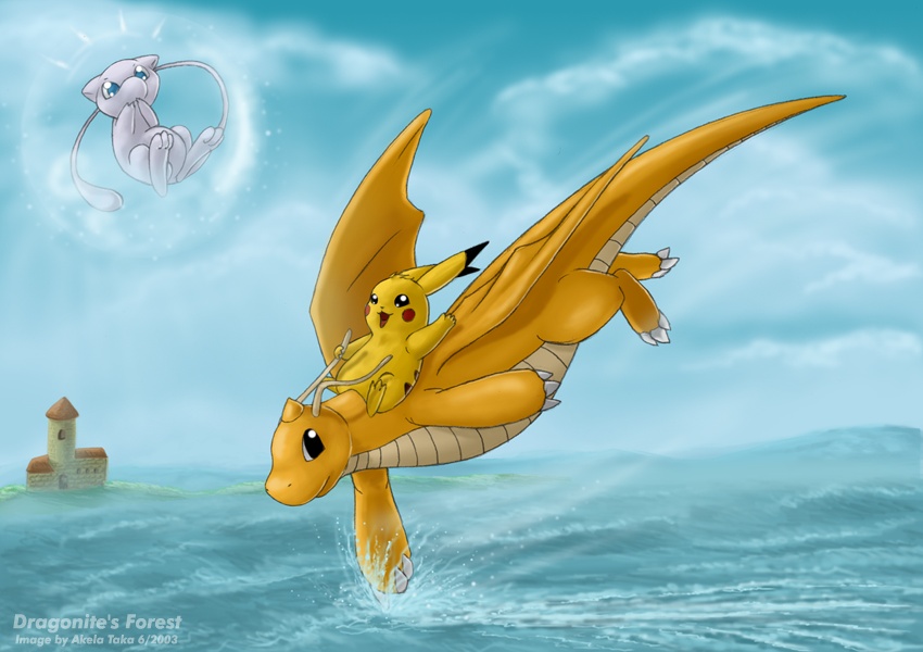 Pikachu letící na Dragonitovi